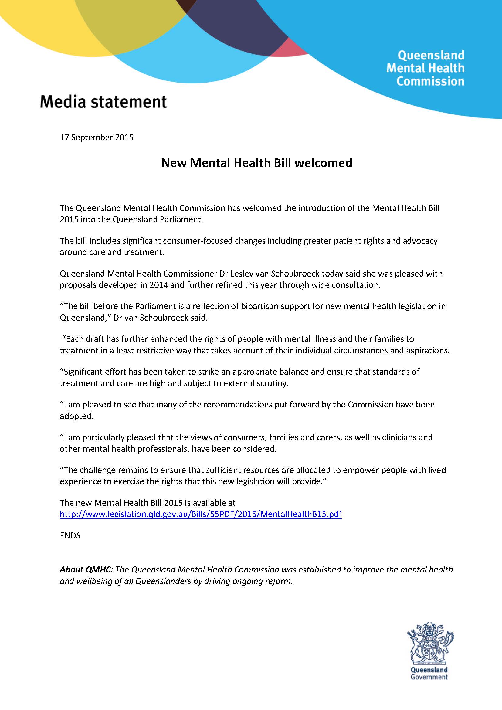New Mental Health Bill Queensland Mental Health Commission